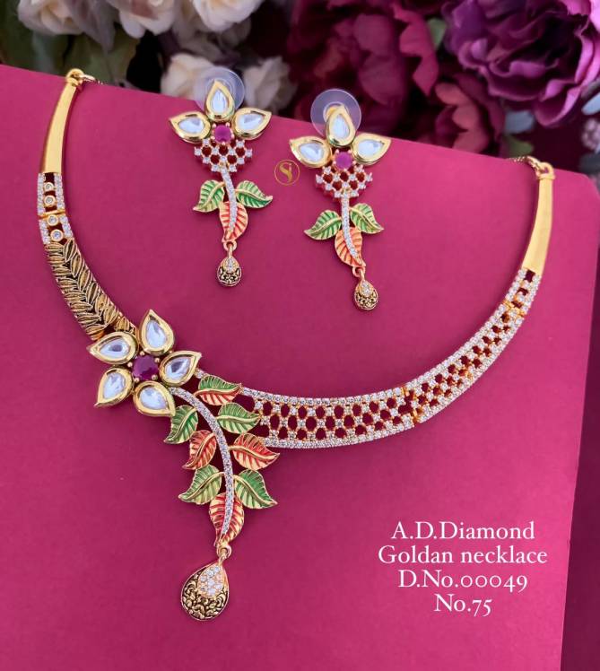 Designer AD Diamond Golden Necklace Wholesale Price In Surat
